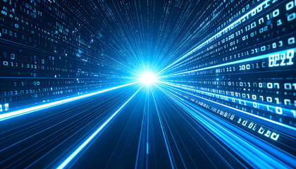 Abstract Blue Digital Data Stream Tunnel