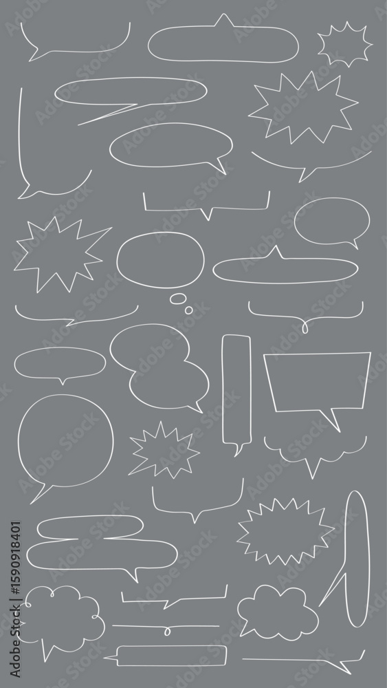 Poster gray background with various white speech bubbles. speech bubbles in different shapes, including clo