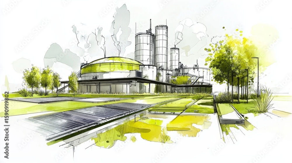 Poster visual representation of a renewable resource-based energy center.
