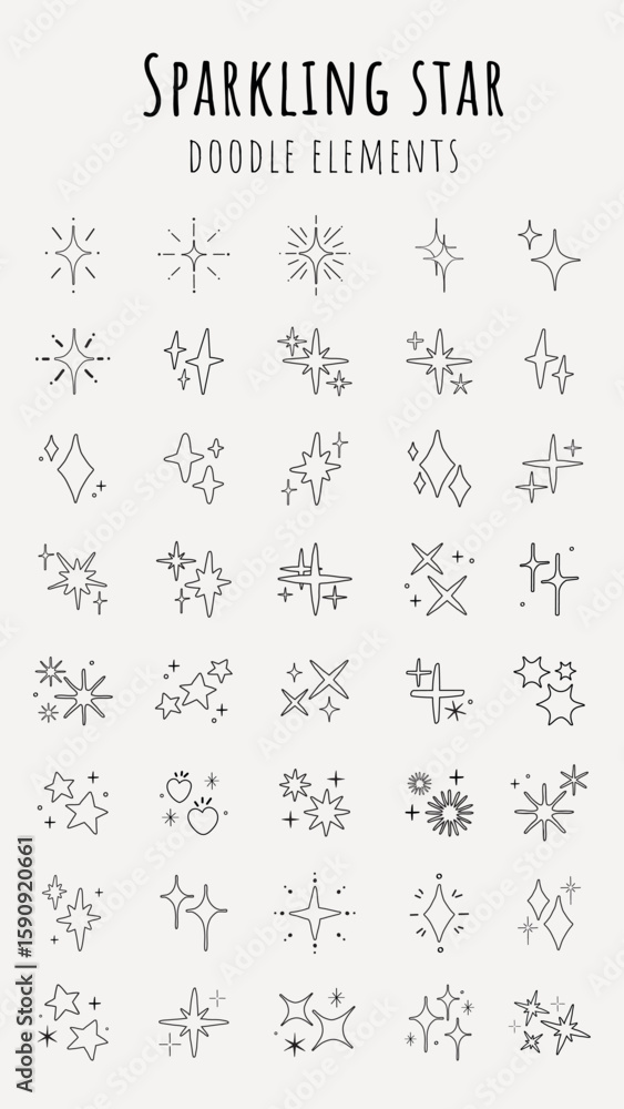 Poster a collection of star and sparkle icons in various shapes. star shapes and sparkle designs in a minim