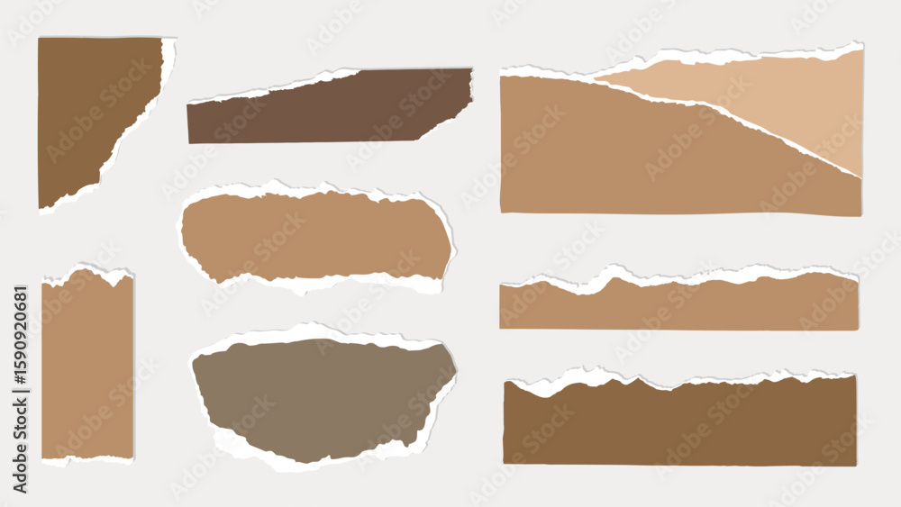 Poster collection of torn paper pieces in various shades of brown. torn paper textures create a rustic look