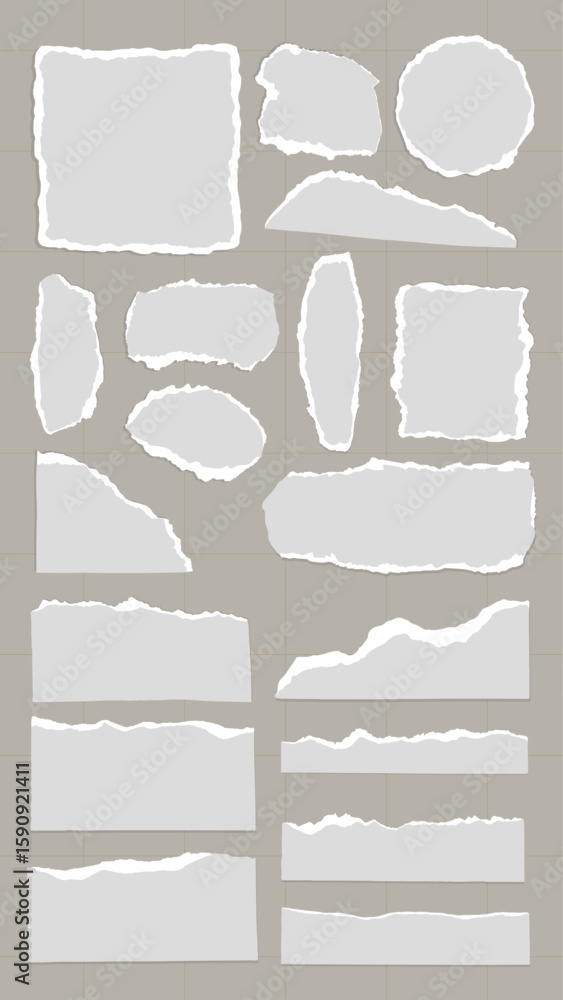 Poster collection of torn paper edges. various shapes of torn paper. torn paper textures on display. torn p