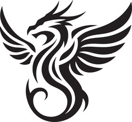 Black dragon tattoo on white background. Tattoo design. Vector illustration
