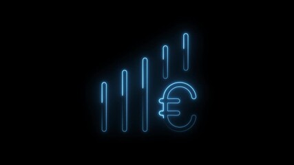 Glowing blue neon euro symbol with rising bar graph bars on a dark background representing financial growth - Powered by Adobe