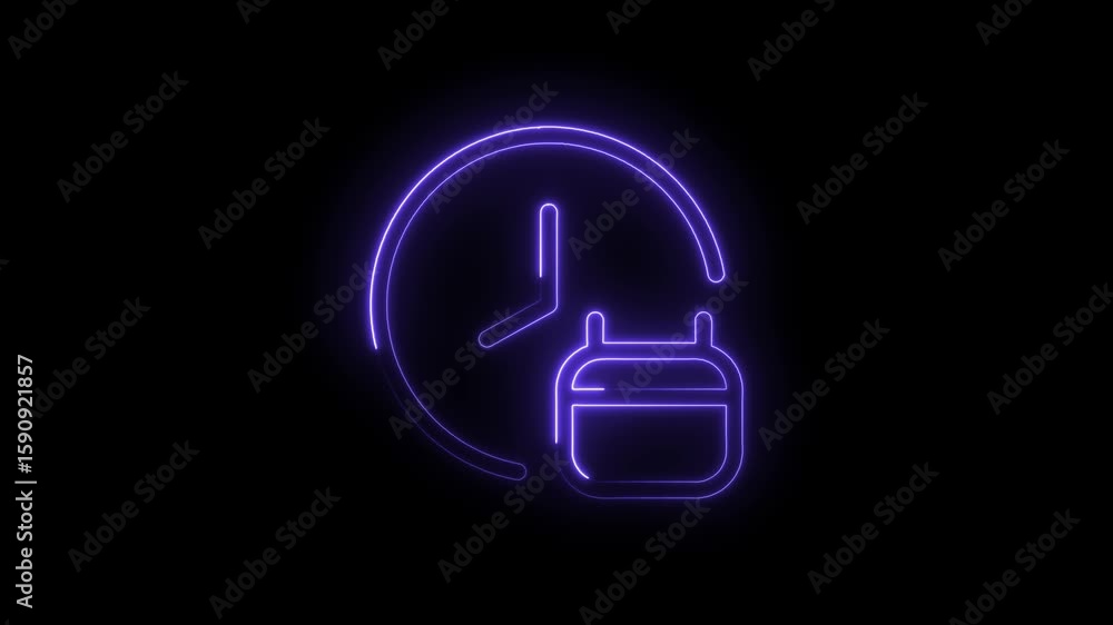 Poster glowing neon clock and calendar icon symbol futuristic digital interface element isolated on black
