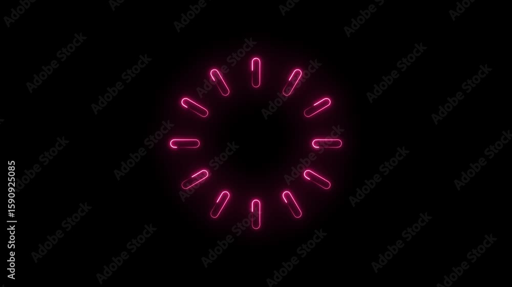Poster glowing pink neon circle loading icon animation on black background futuristic digital interface ele