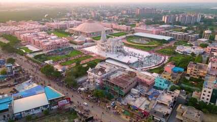 Aerial View of Pram Mandir, Founded by Jagadguru Shri Kripalu Ji Maharaj in Vrindavan - Prem Mandir is the Temple of Divine Love. - Powered by Adobe