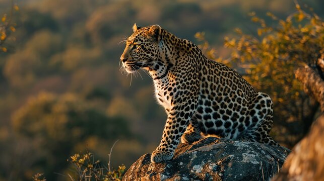 A wild leopard stalks the African savanna—golden coat dappled with black rosettes, muscles coiled, eyes locked on prey. It melts into tall grass, moves silent as shadow, then bursts forth in a blur of