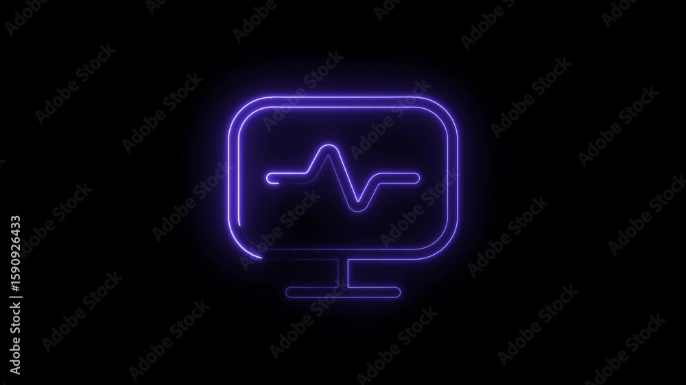 Poster glowing neon monitor screen displaying heartbeat waveform pulse line abstract technology symbol vibr