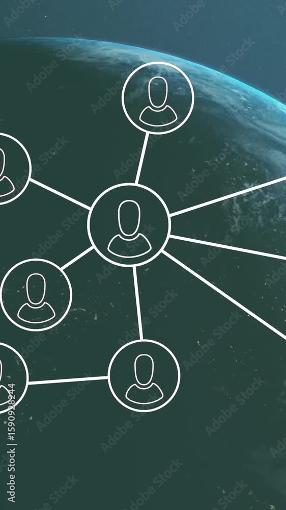 Aufkleber animation of network of digital icons and data processing over globe