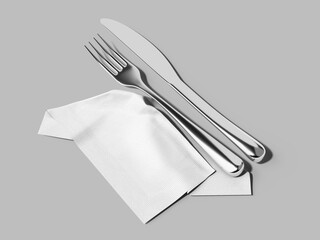 Paper Napkin with Cutlery Mockup on Gray Background