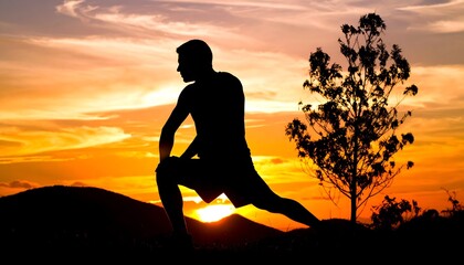 Silhouette of a man stretching at sunset (1)
