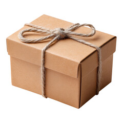 Simple brown gift box with string bow for creative sme or startup business. parcel expressing anticipation