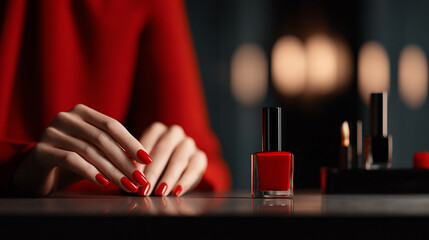 woman hands with red nail polish