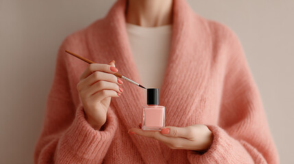 woman hands with pink nail polish