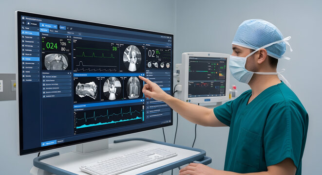 Medical Professional Using Diagnostic Imaging Software.