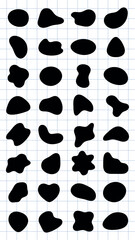 Fototapeta premium Abstract shapes on a background. Organic shapes, varied forms, and unique patterns. Repeated abstract shapes create a modern, artistic look. Black shape vector set.