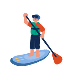 SUPを楽しむ男性の手描きイラスト