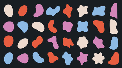 Abstract shapes on a background. Organic shapes, varied forms, and unique patterns. Repeated abstract shapes create a modern, artistic look. Black shape vector set.