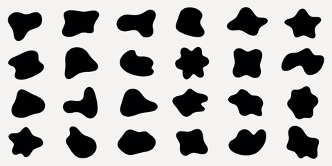 Abstract shapes on a background. Organic shapes, varied forms, and unique patterns. Repeated abstract shapes create a modern, artistic look. Black shape vector set.