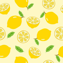 Lemonade slices seamless pattern cartoon summer background.
