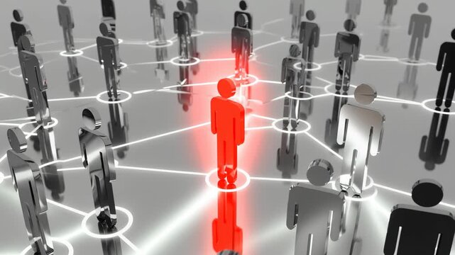 Visualizing complex connections highlights the central node among diverse silhouettes, using vibrant graphics to illustrate social media influence, user dynamics in an accessible format for everyone