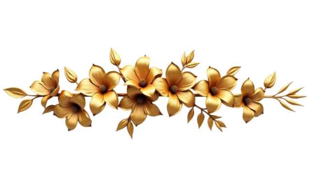 Elegant golden floral arrangement on transparent field, perfect for opulent designs and decorative