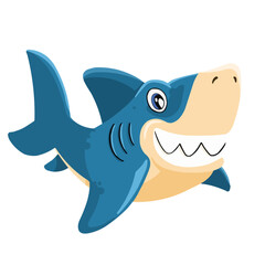 Cartoon Illustration of a Smiling Blue Shark