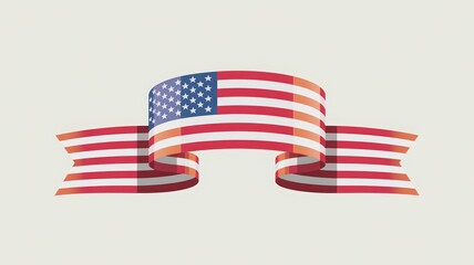 Obraz premium American Flag Ribbon Banner with Stars and Stripes on Light Background