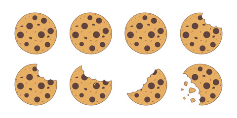 Chocolate chip cookies with bites taken food