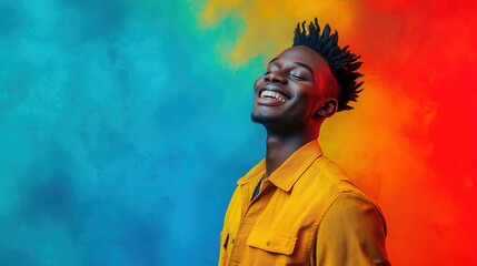 Young Man Smiling Against Vibrant Colorful Background