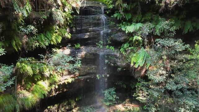 Blue Mountains, NSW, Australia: UHD Drone Video &ndash;Flying up and down the beautiful Junction Falls in the rainforest at the 5 Waterfalls Circuit walking track in South Lawson.