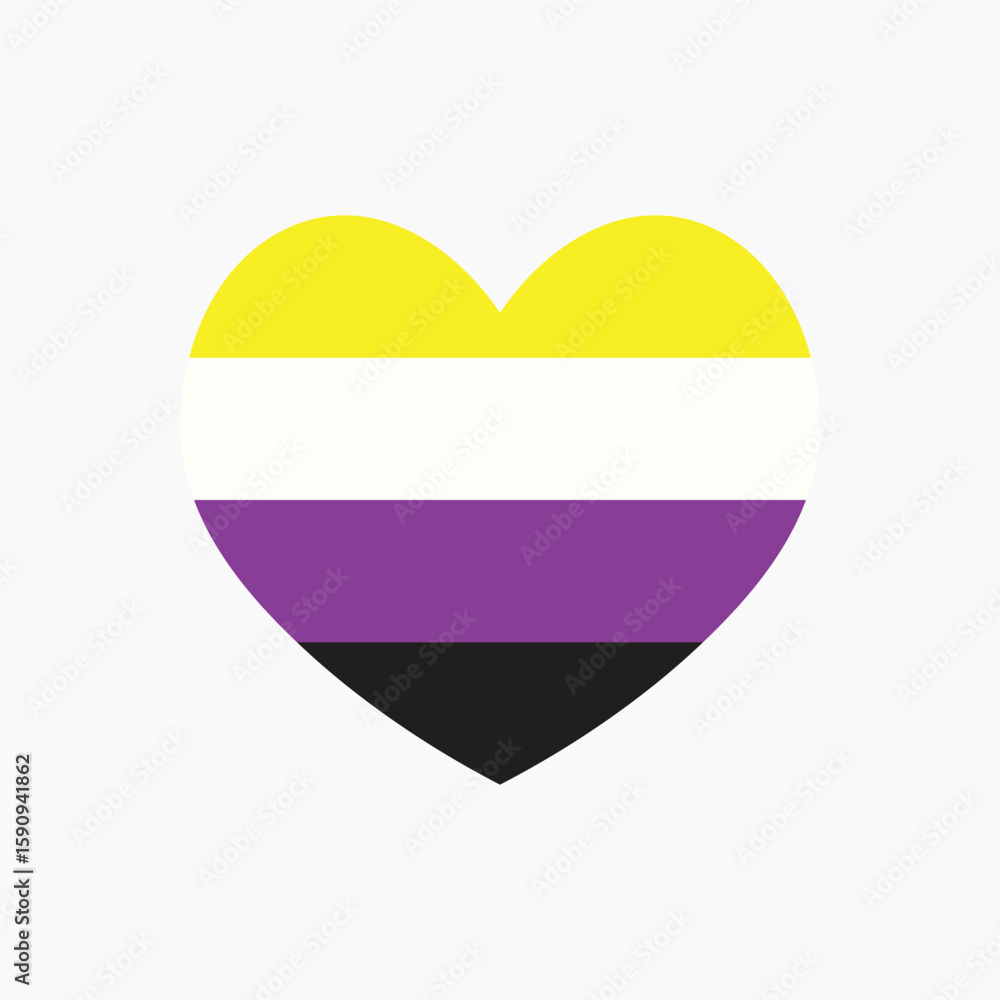 Poster non-binary flag heart icon, line art design vector