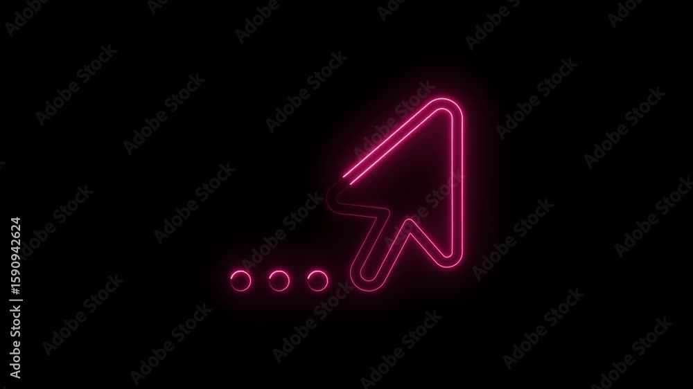 Poster glowing neon cursor icon with pulsing ellipsis effect on a dark background representing digital sele