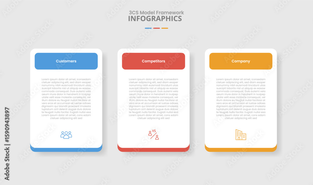 Poster 3cs model framework for infographic with drop shadow style with simple round box table with round re