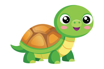 Fototapeta premium Cartoon Turtle with Big Eyes and a Shell on a White Background