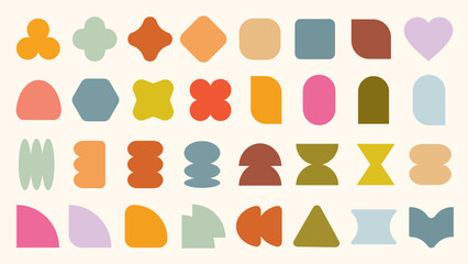 Pastel vectors. Colorful abstract shapes in various geometric forms. Shapes include circles, squares, and triangles. Bright colors enhance the geometric shapes' appeal. Pastel elements, vector set.