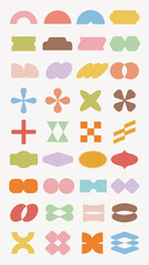 Pastel vectors. Colorful abstract shapes in various geometric forms. Shapes include circles, squares, and triangles. Bright colors enhance the geometric shapes' appeal. Pastel elements, vector set.