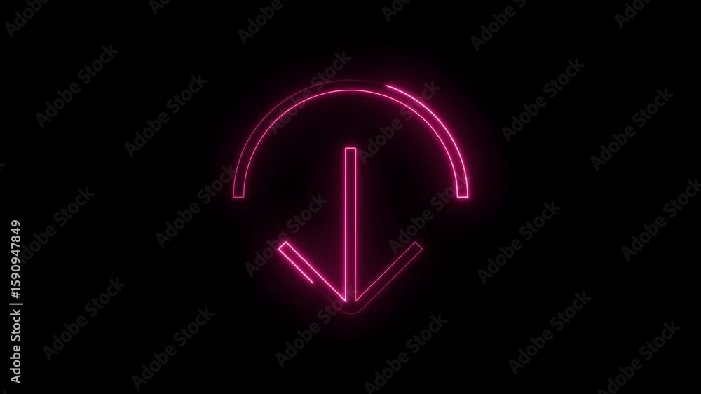 Poster glowing neon pink down arrow icon with transparent background pulsating with vibrant energy symboliz