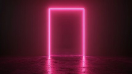 Pink neon rectangle doorway on dark floor