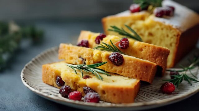 Homemade cranberry orange bread with rosemary garnish perfect for holiday gatherings and festive occasions