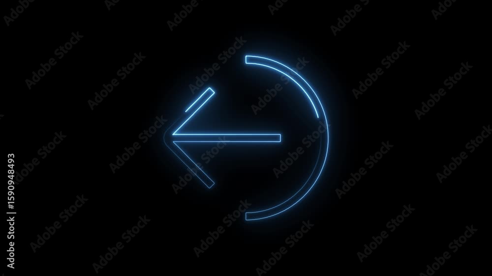 Poster glowing blue neon arrow icon with circular progress indicator effect on black background futuristic