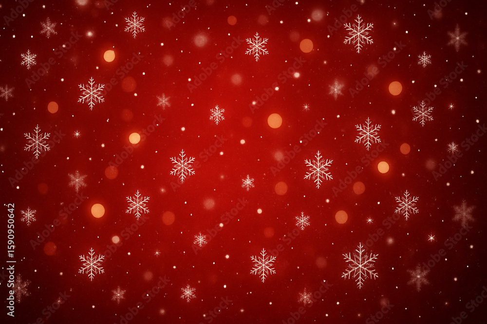 Poster elegant snowfall pattern creates a festive red christmas background with glowing bokeh and delicate 