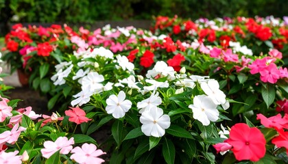 Vibrant flowerbeds filled with impatiens