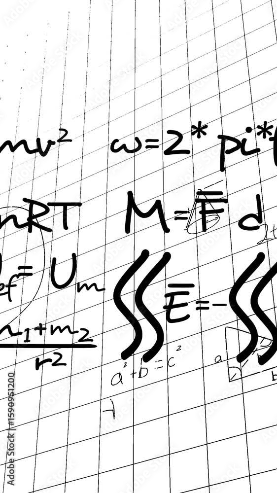 Poster animation of mathematical data processing over white background