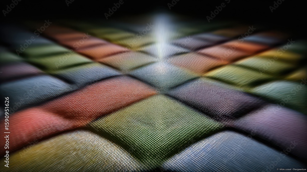 Poster colorful, textured squares arranged in a grid pattern.