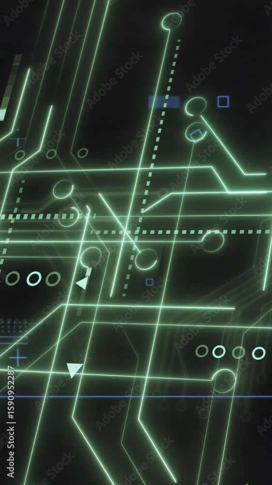 Poster animation of digital data processing over computer circuit board