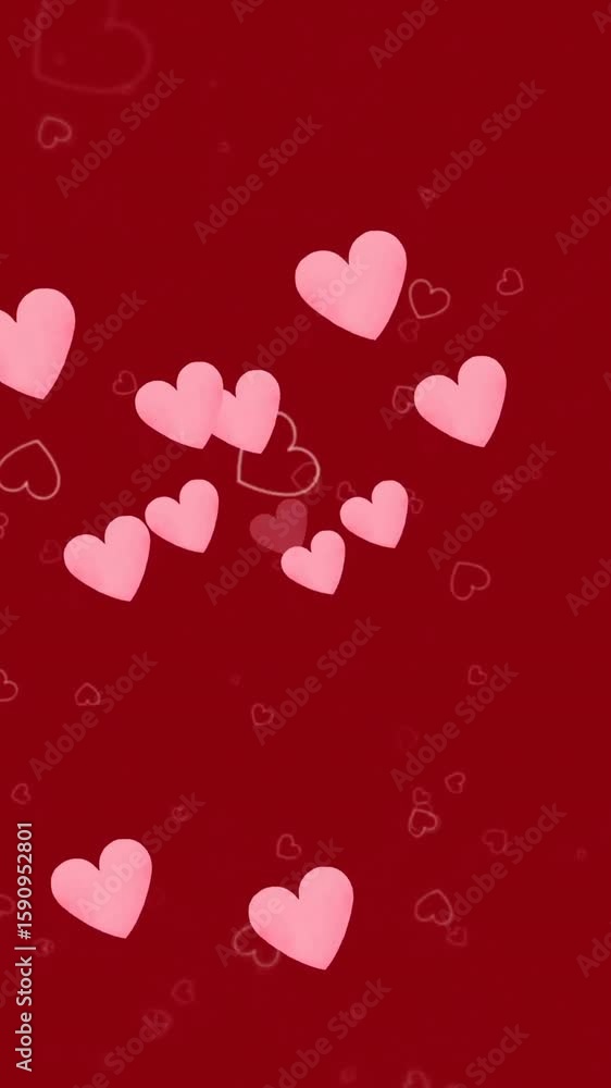 Poster animation of heats floating on red background