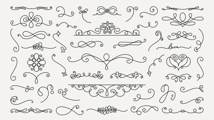 Obraz premium Elegant floral dividers. Swirls and leaves create decorative floral dividers. Perfect for invitations, floral-themed designs, and decorative accents. Hand drawn ornament vector set.