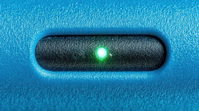 Close-up of a green indicator light on a switch.